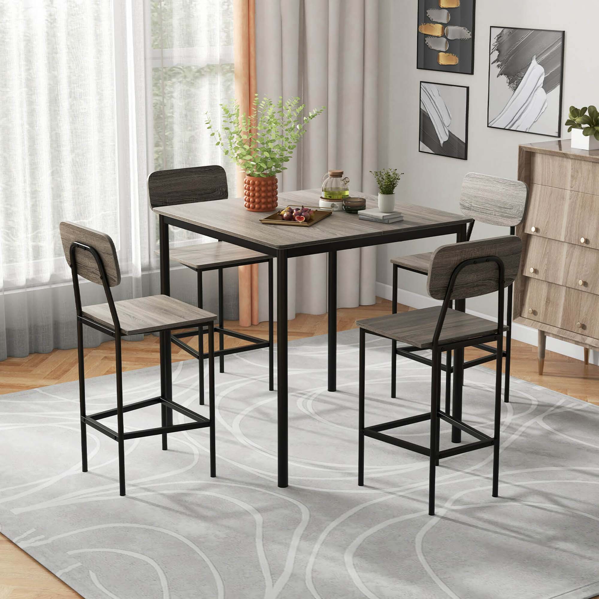 Angle. Costway - 5-Piece Industrial Dining Table Set with Counter Height Table & 4 Bar Stools Grey - Grey.