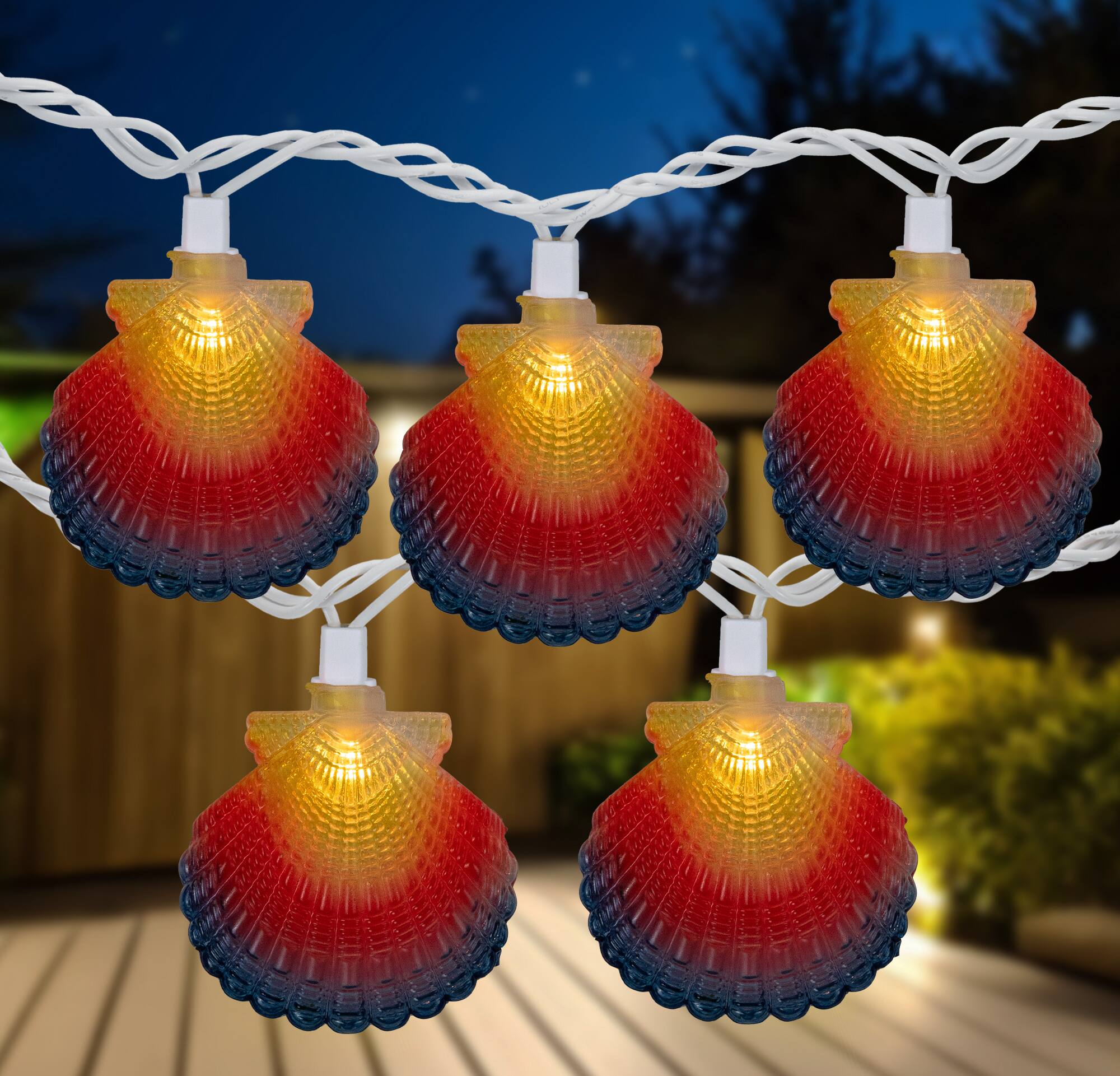 Front. Northlight - 10ct Seashell Outdoor Patio String Light Set, 7.25ft White Wire - Yellow.