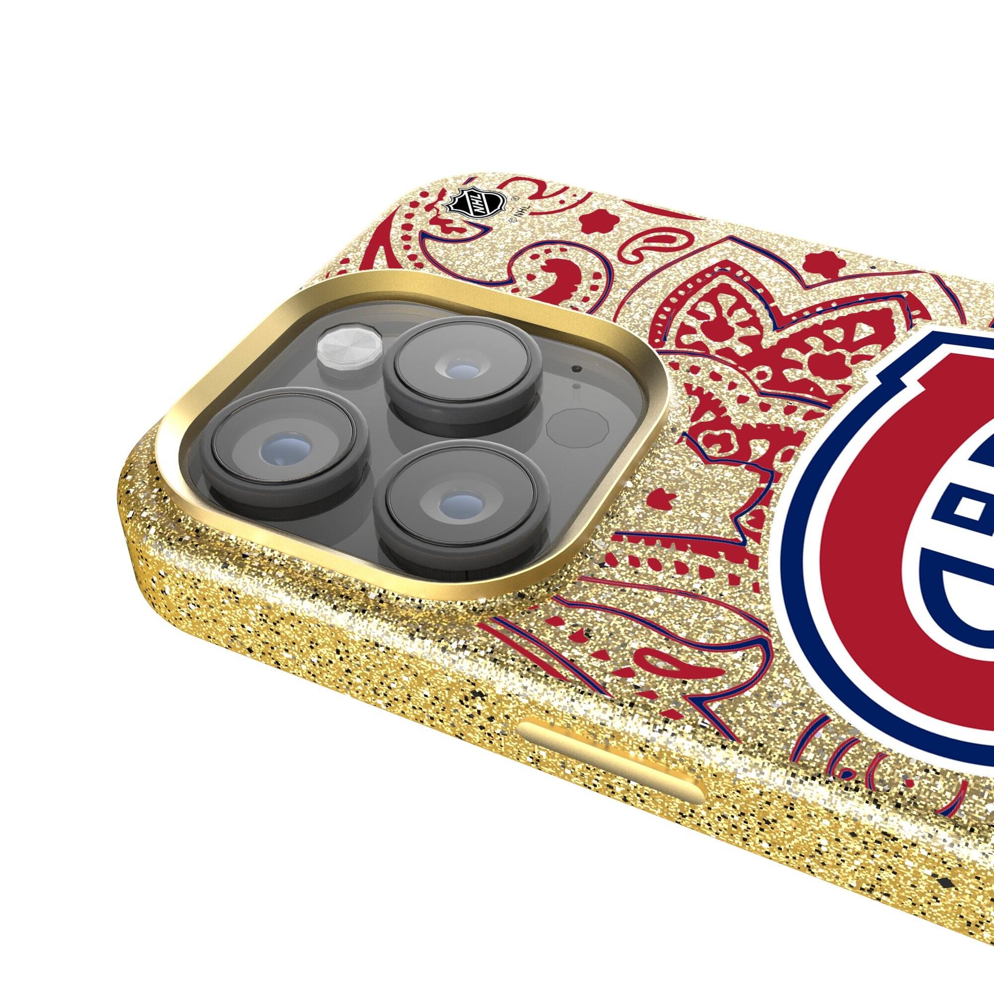 Alt View 3. Keyscaper - Gold Montreal Canadiens Paisley Bling iPhone Case - 14 Pro - Gold.