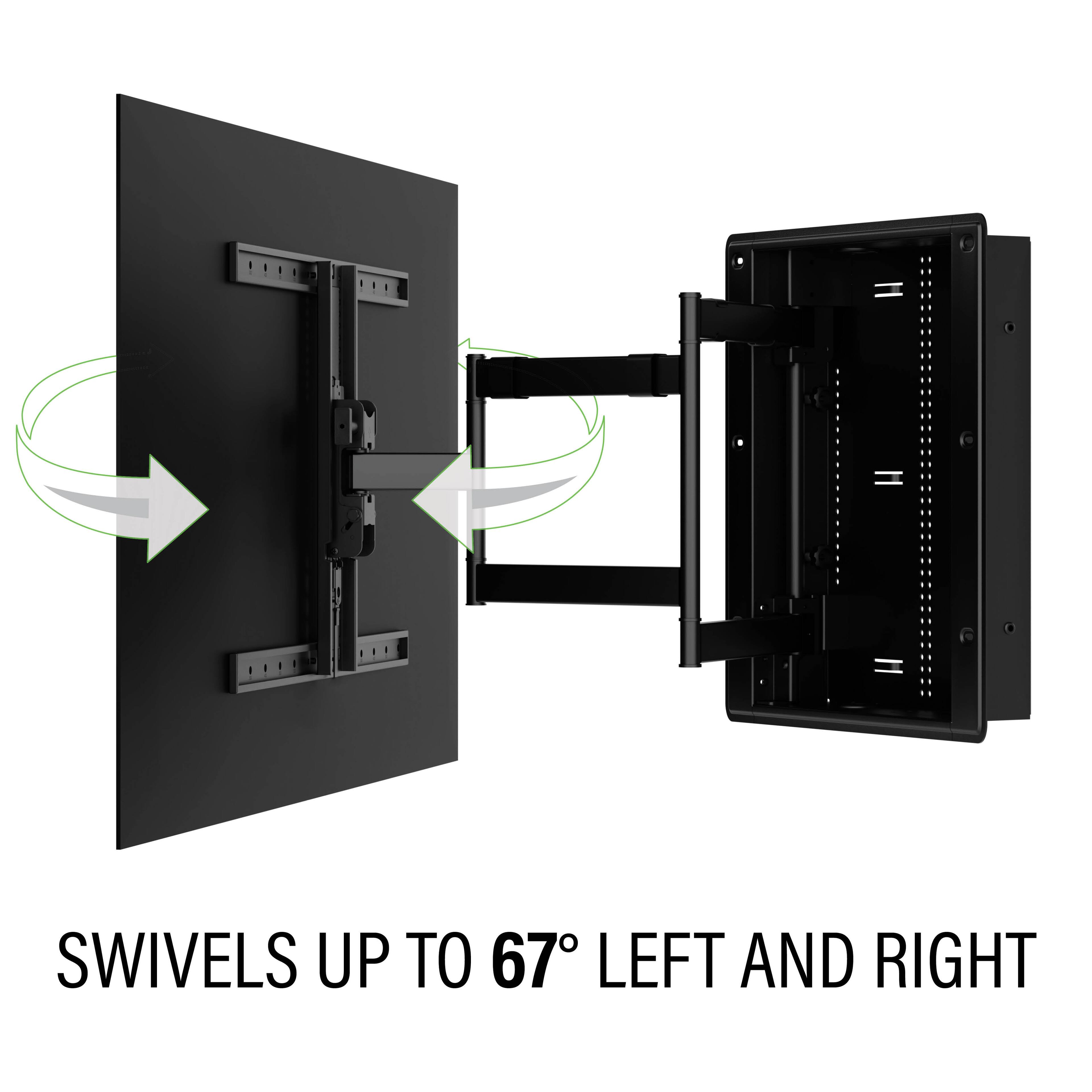 The text on the image reads "Swivels up to 67 left and right."