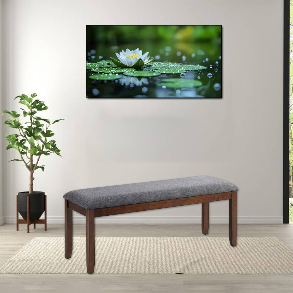 Front. Hivvago - Upholstered Bench with Wooden Legs for Entryway or Footstool Use - Dark Gray.