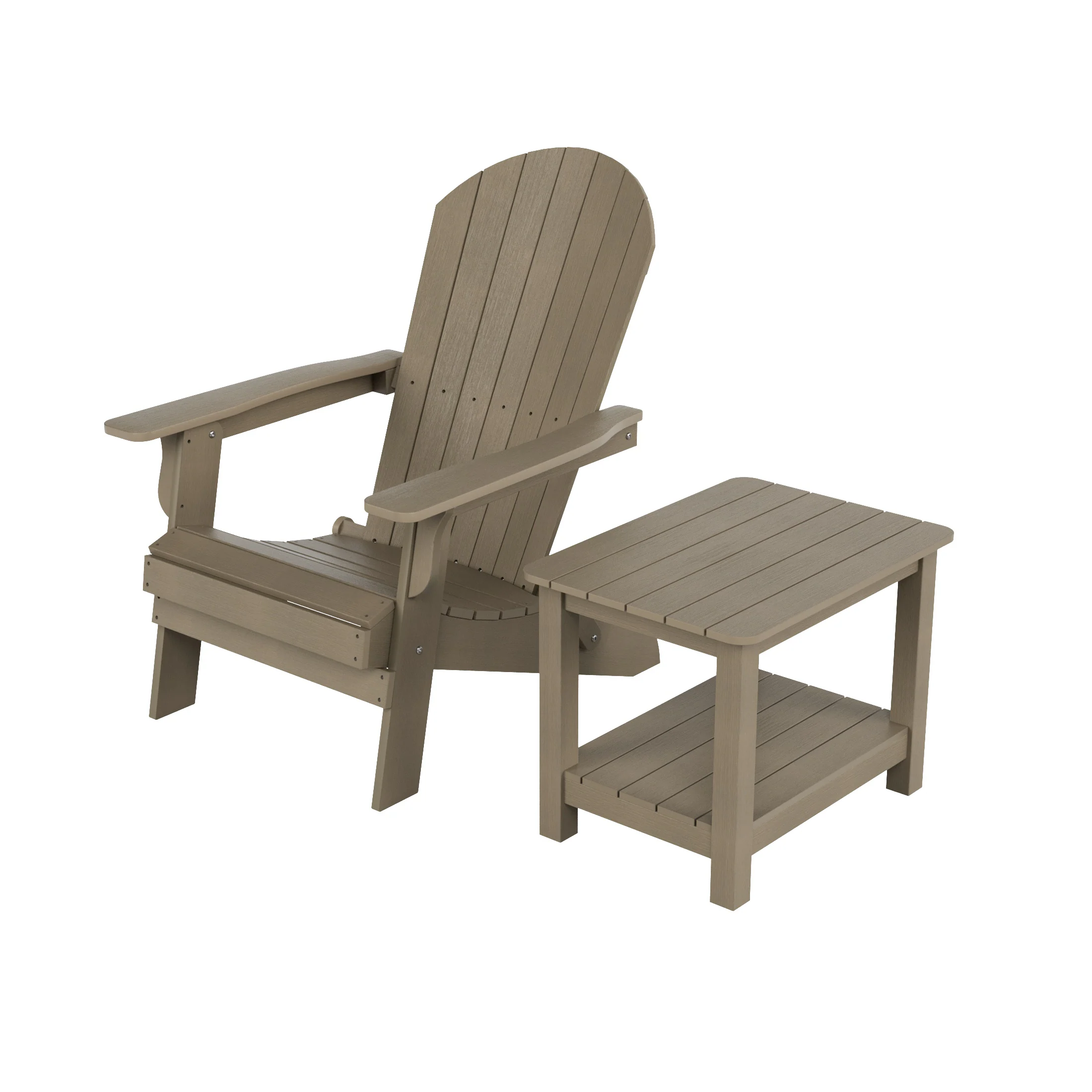 Front. WestinTrends - WestinTrends Tuscany HIPS Outdoor Folding Adirondack Seashell Chair With Side Table - Taupe.