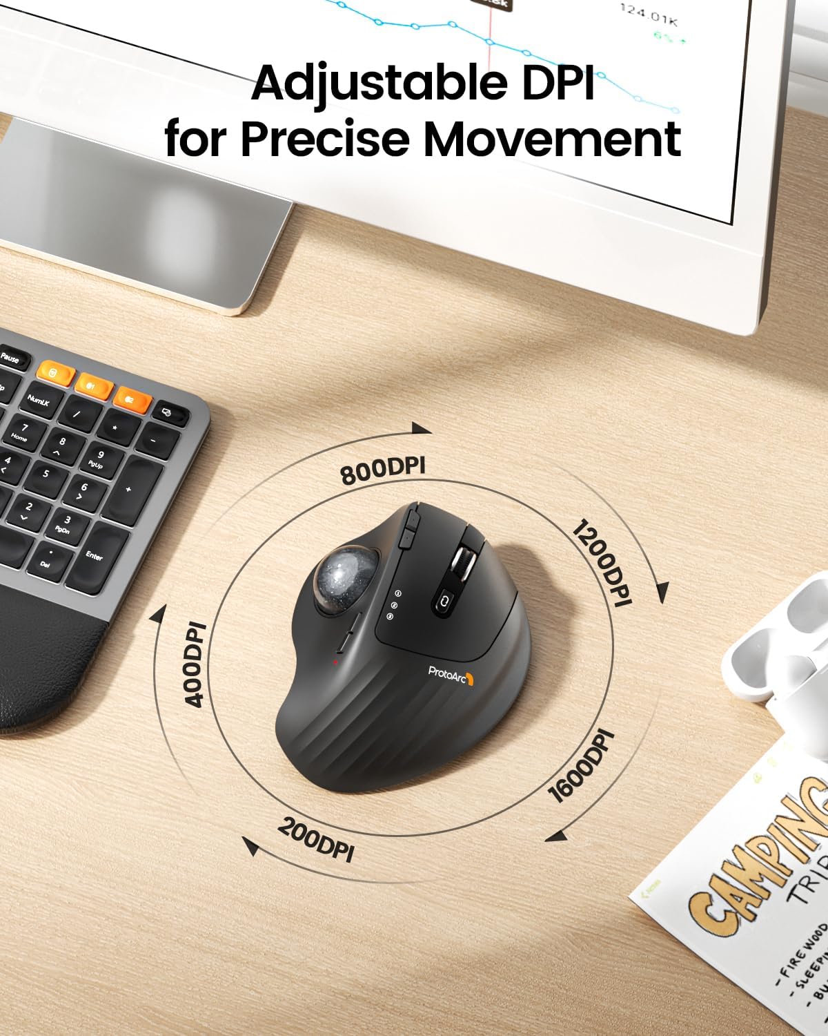 124.01K Adjustable DPI for Precise Movement

Pause
NumLK 7 Home 8 ^ 4 PgUp < 5 6 > 2 V 3 PgDn Enter Del

800DPI
400DPI
200DPI
1200DPI
1600DPI

CAMPING TRI
- FIRE WOOD
- SLEEP IN WOOD
- BU