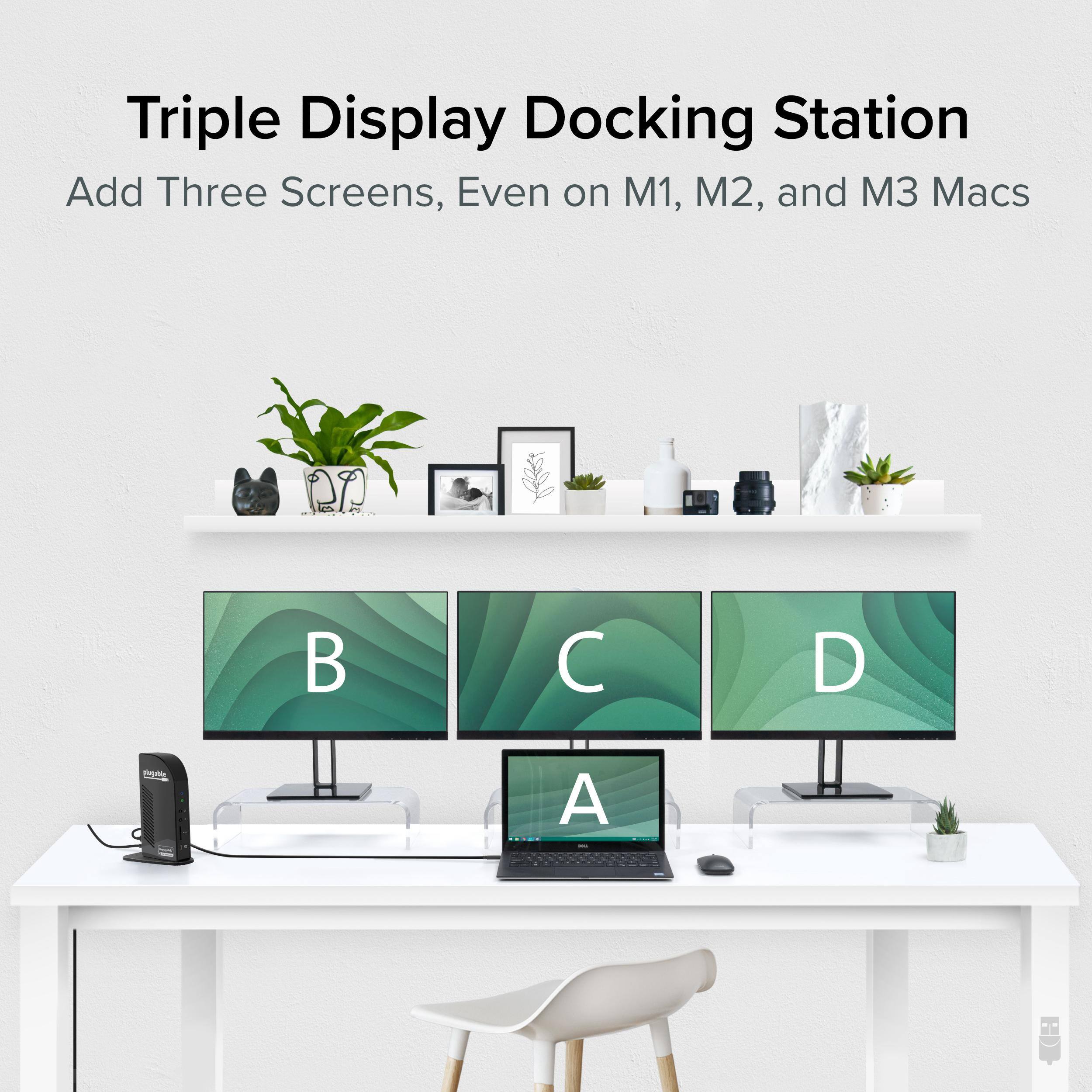 Triple Display Docking Station Add Three Screens, Even on M1, M2, and M3 Macs - B C D - A