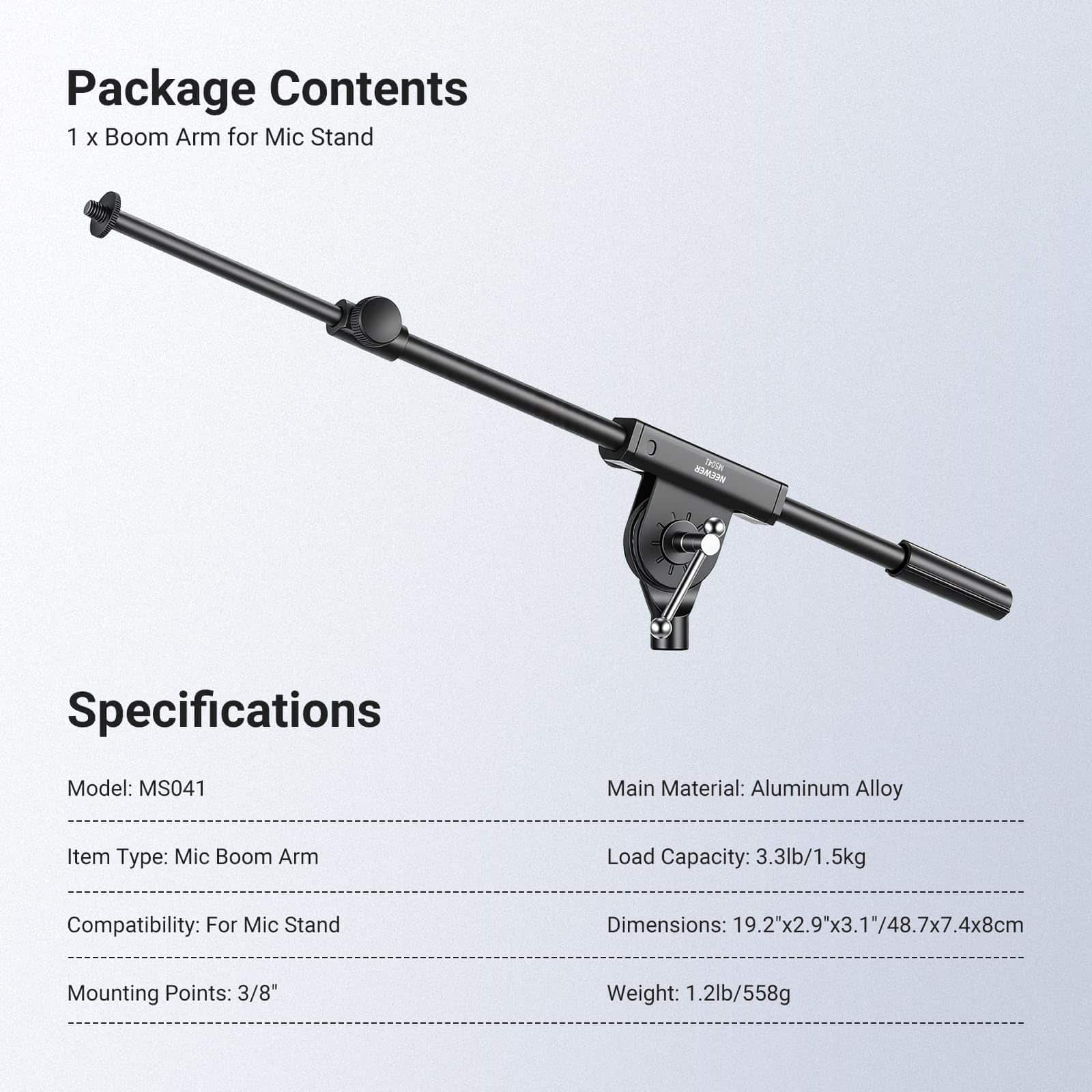 Neewer Aluminum Mic Boom Arm, Telescopic, 1/4