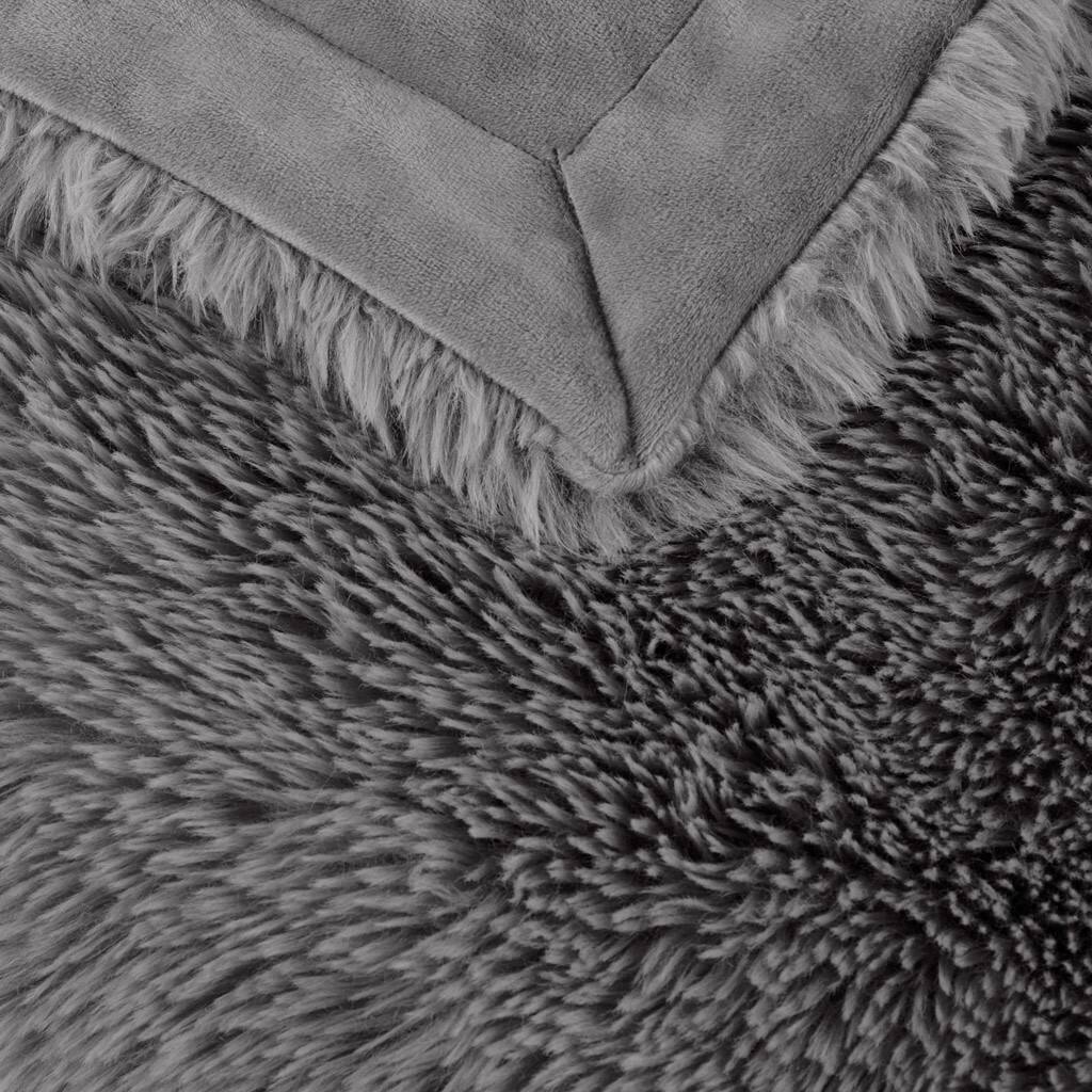 Alt View 5. Gracie Mills - Gracie Mills Stephens Solid Plush Faux Fur Throw Blanket - Grey.