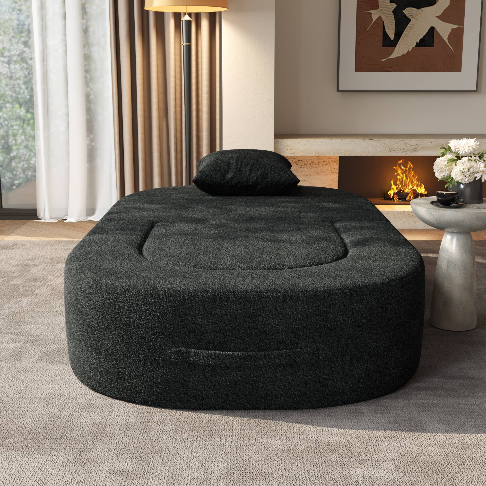 Alt View 2. Yardgrace - Boneless Sofa Chair Lounge Chair for Living Room, Modern Convertible Upholstered Sofa, Comfy Sherpa Leisure Couch - BLACK.