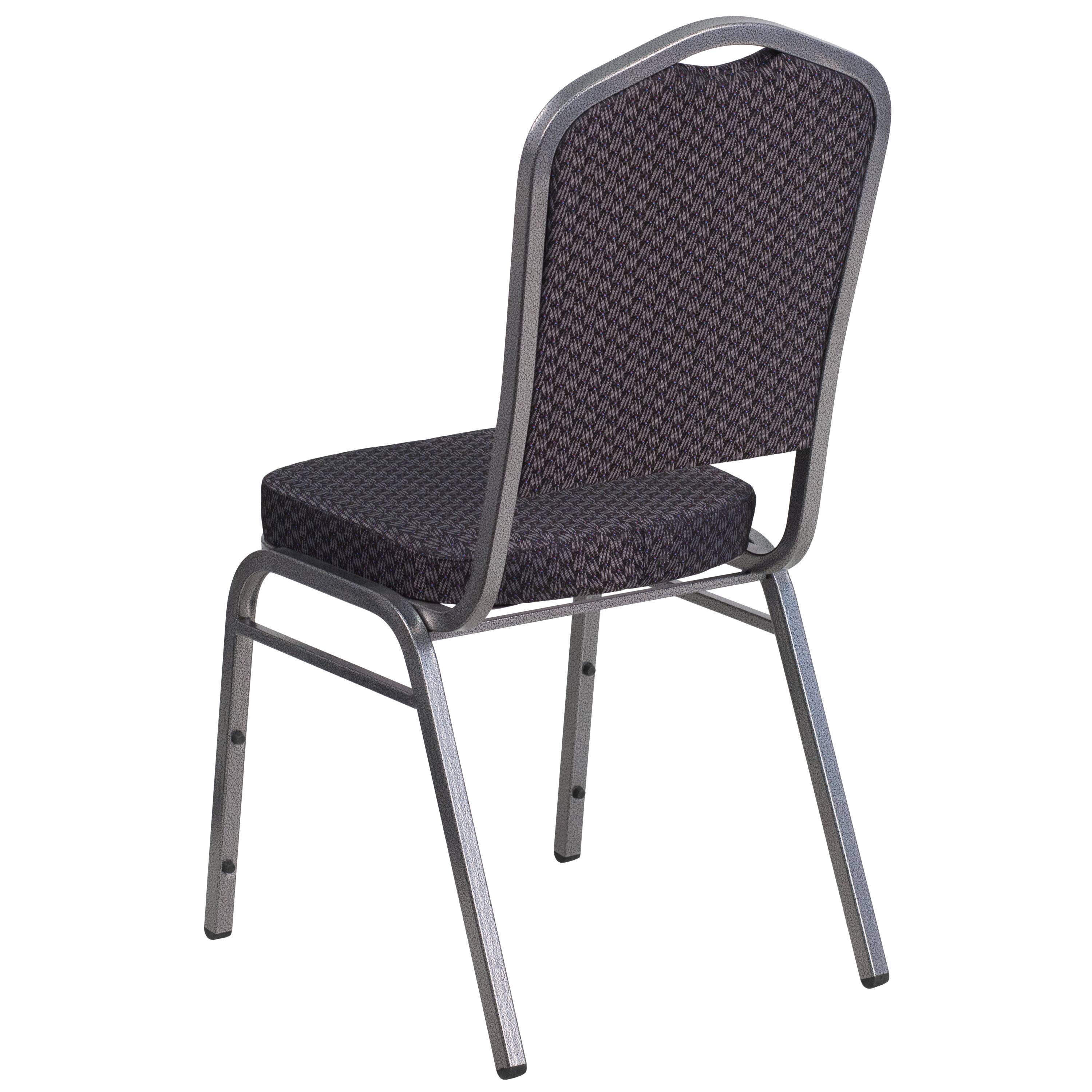 Alt View 5. Emma + Oliver - Crown Back Stacking Banquet Dining Chair - Black Patterned Fabric/Silver Vein Frame.