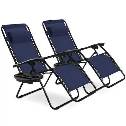 Front. Boyel Living - 2 Pieces Folding Lounge Chair with Zero Gravity - Navy.