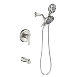 Paradigms Interiors - Shower Faucet Set Complete Kit Dual Head And Handheld 1 Combo System Trim Fixtures Brushed - Brushed Nickel-With tub spout