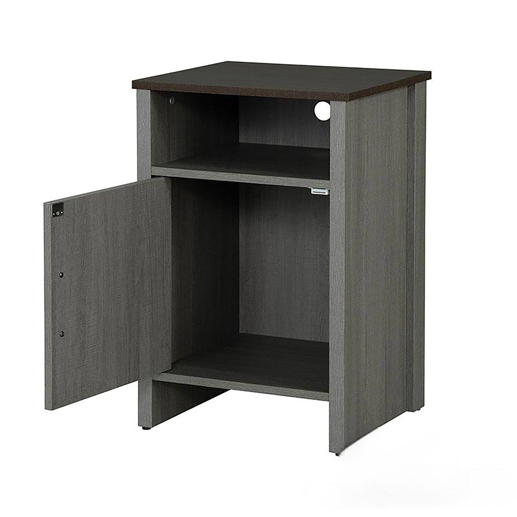 Alt View 7. Boyel Living - Farmhouse Side Storage Cabinet with Open Shelf Two Tone Brown Gray Nightstand or Accent Table - Gray.