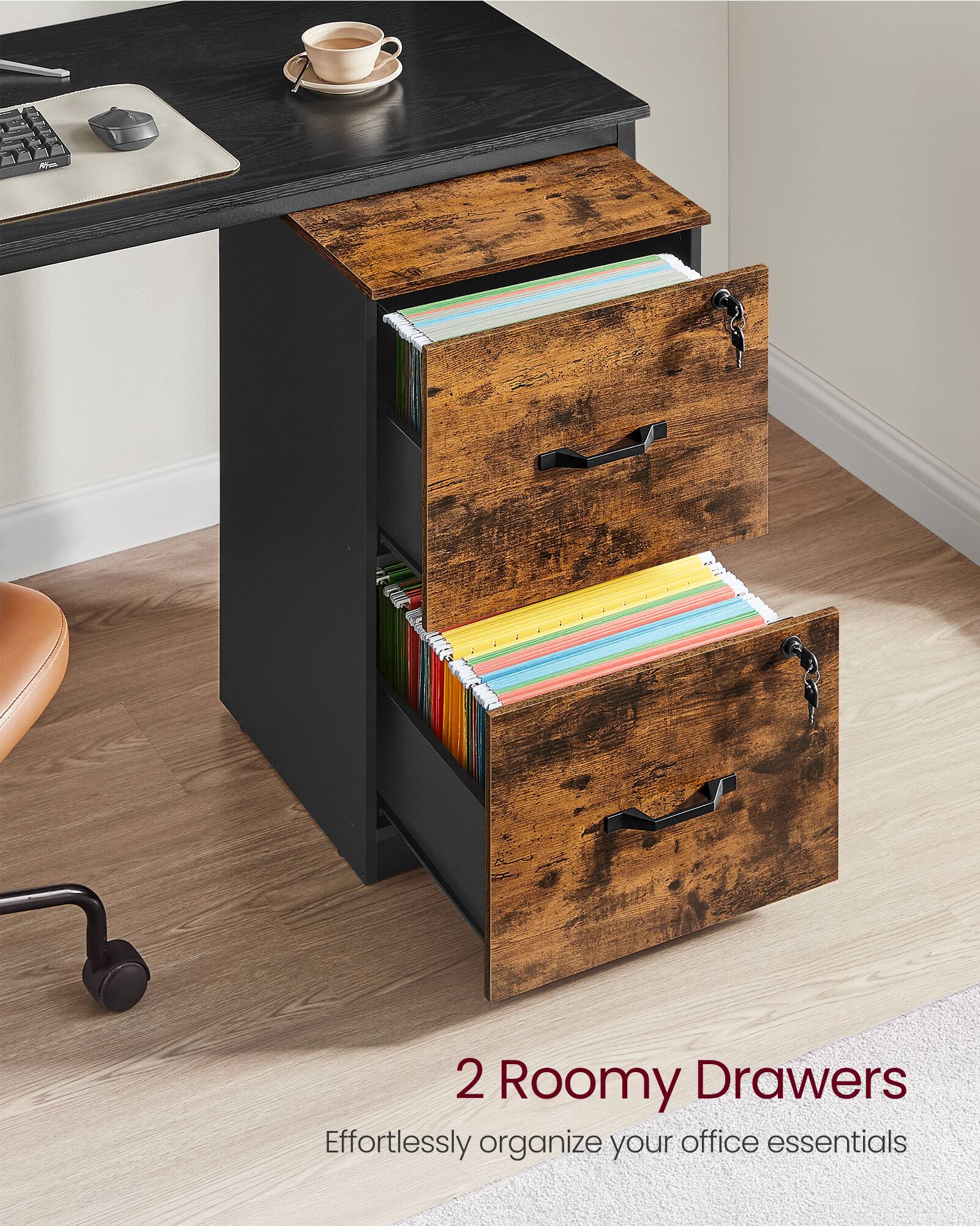 2 Roomy Drawers  
Effortlessly organize your office essentials