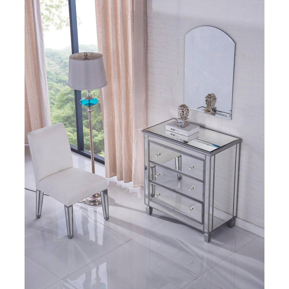 Alt View 4. Elegant Decor - 3 Drawer Bedside Cabinet 33 in.x 18 in.x 32 in. in silver paint - Hand Rubbed Antique Silver.