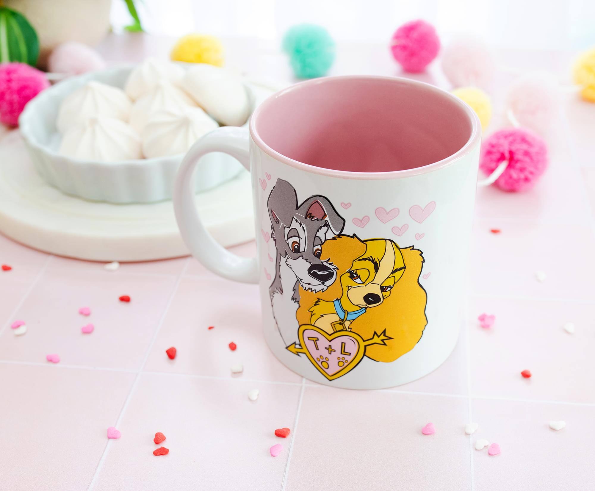 Alt View 2. Disney - Disney Lady and the Tramp Doodle Sketch Hearts Ceramic Mug | Holds 20 Ounces - Brown.