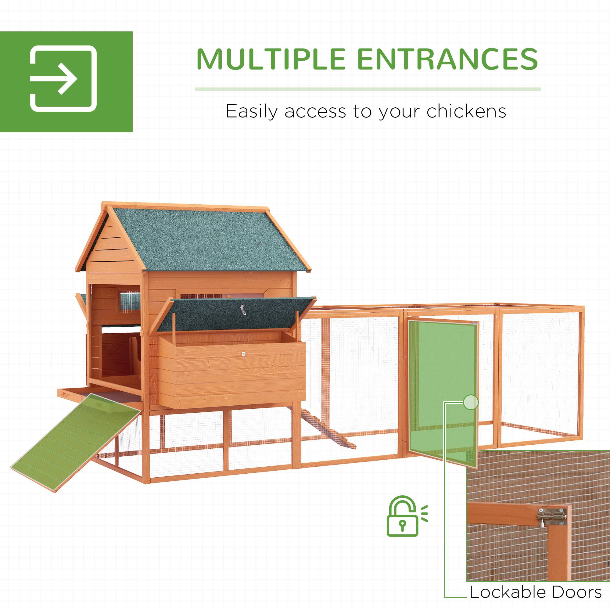 MULTIPLE ENTRANCES  
Easily access to your chickens  

Lockable Doors