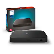 A Philips hue box is shown next to a Philips hue device.