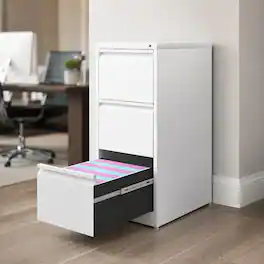 RYHNUYNE - Narrow 3 Drawer Vertical File Cabinet with Lock Metal Steel Storage for Home Office Fits A4 Letter Legal