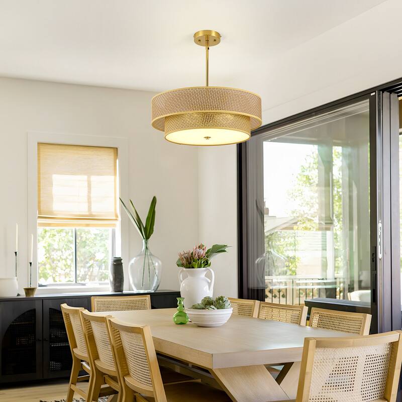 Back. Adewalk - Rattan Pendant Light, Hand-Woven Boho Chandelier for Dining Room, Living Room, Bedroom, Hallway.