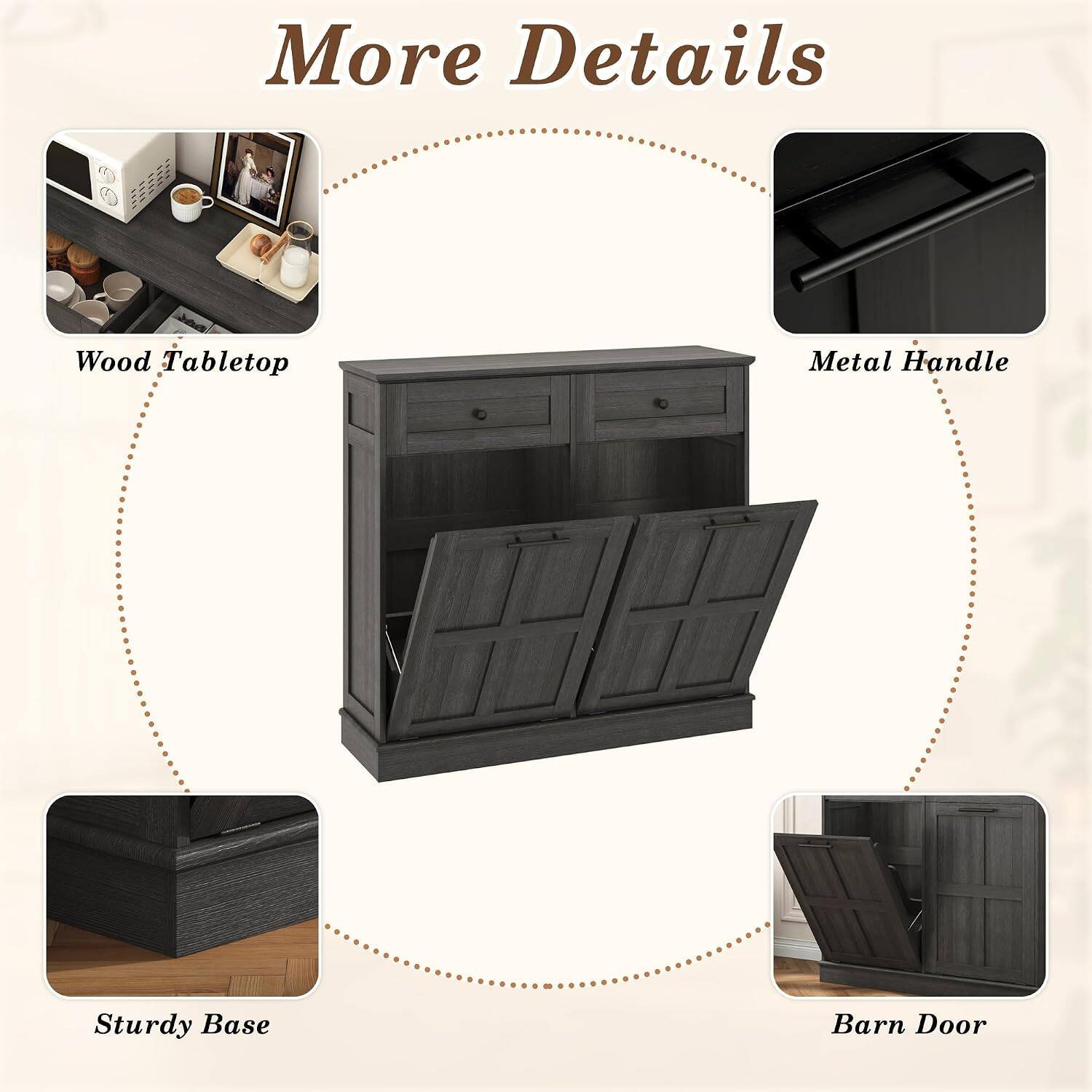 More Details
- Wood Tabletop
- Metal Handle
- Sturdy Base
- Barn Door