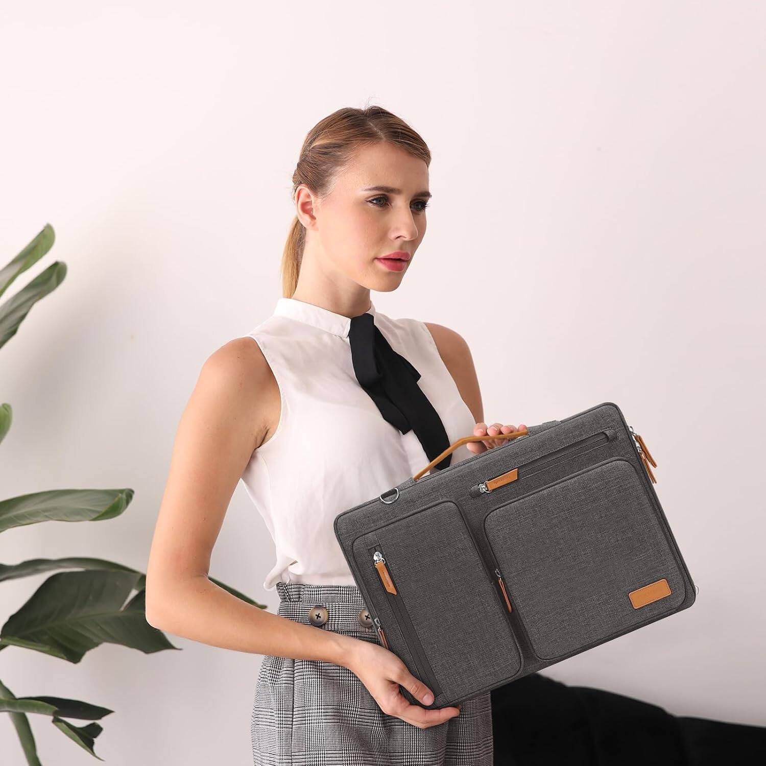 Angle. mosiso - 360 Protective Laptop Shoulder Bag 15 inch Computer Messenger Bags for MacBook Air 15 M5 M4 M3 M2/Pro 15/Dell XPS Plus - Taupe Gray.