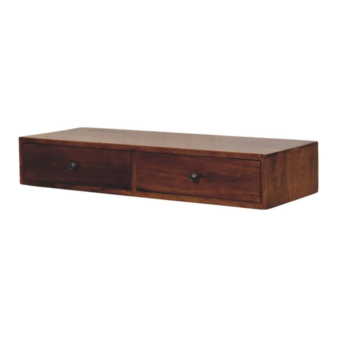 Left. Artisan Furniture - Artisan Furniture Solid Wood Lunar 2 Drawer Chestnut Wall Mounted Console, 2 Drawers, Dark Brown - Dark Brown.