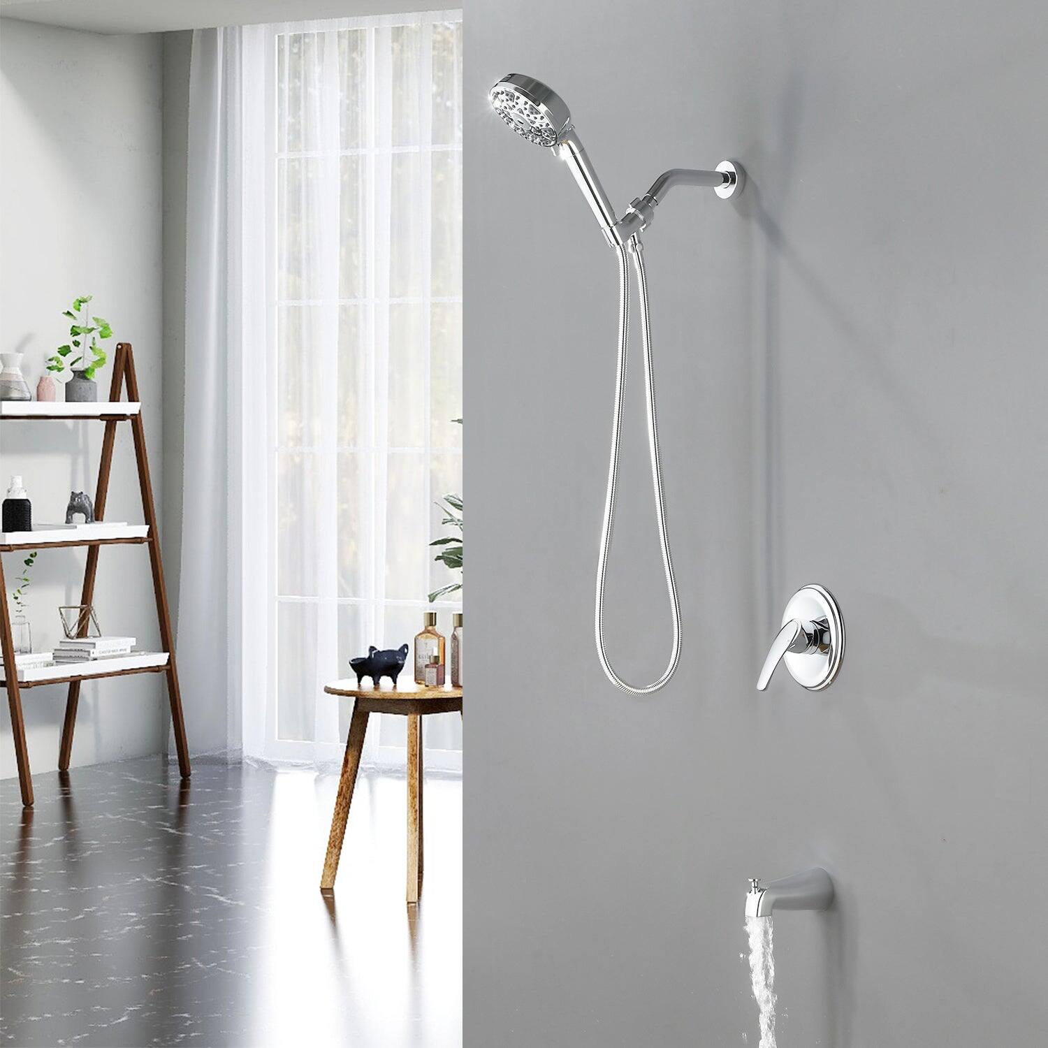 Alt View 2. Boyel Living - Polished Chrome Shower Set with cUPC Pressure Balance Valve 7 Function Filter Handheld Shower and High Flow Tub Spout - Polished Chrome.