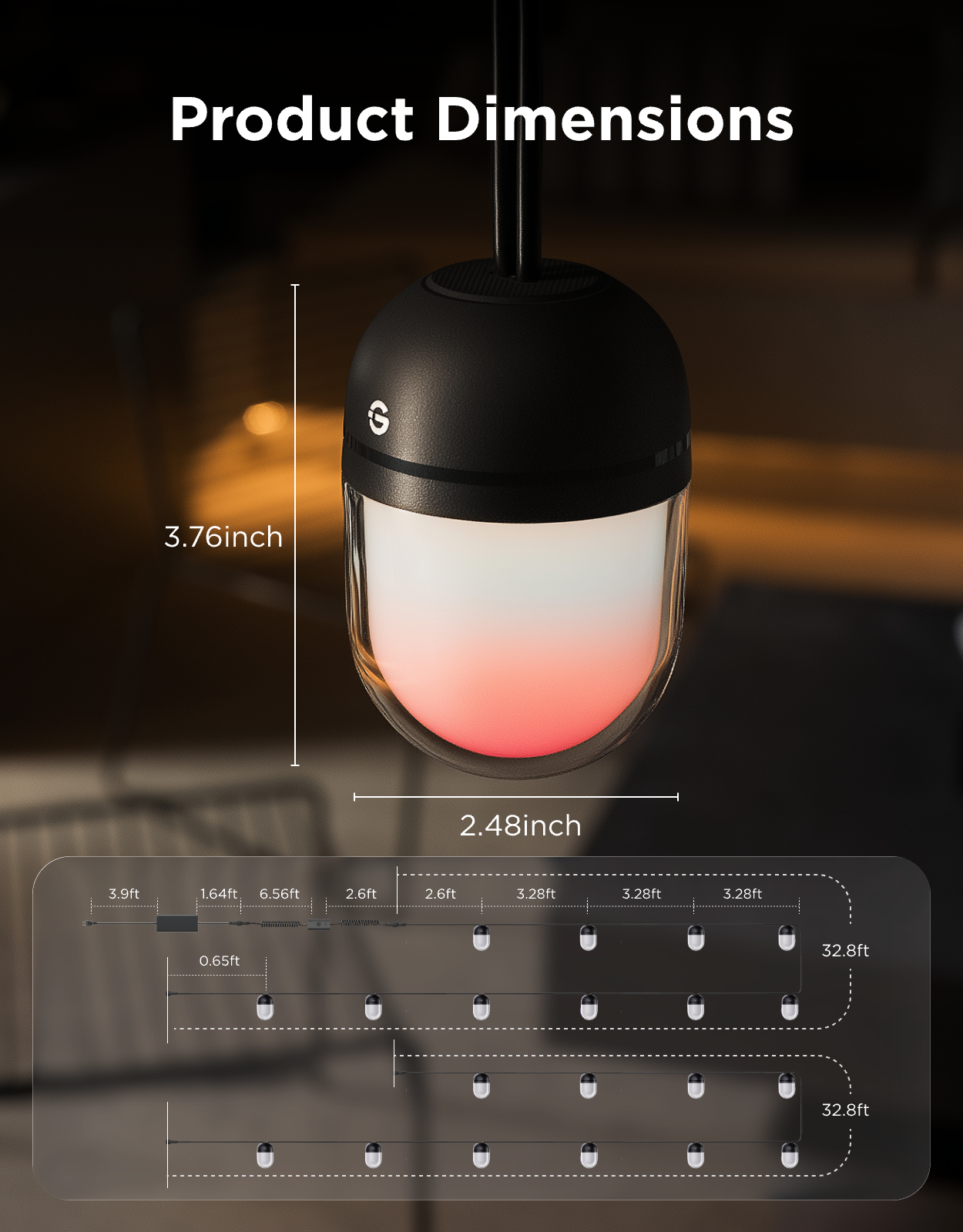 Product Dimensions:  
- 3.76 inch  
- 2.48 inch  
- 3.9 ft  
- 1.64 ft  
- 6.56 ft  
- 2.6 ft  
- 2.6 ft  
- 3.28 ft  
- 3.28 ft  
- 3.28 ft  
- 0.65 ft  
- 32.8 ft  
- 32.8 ft