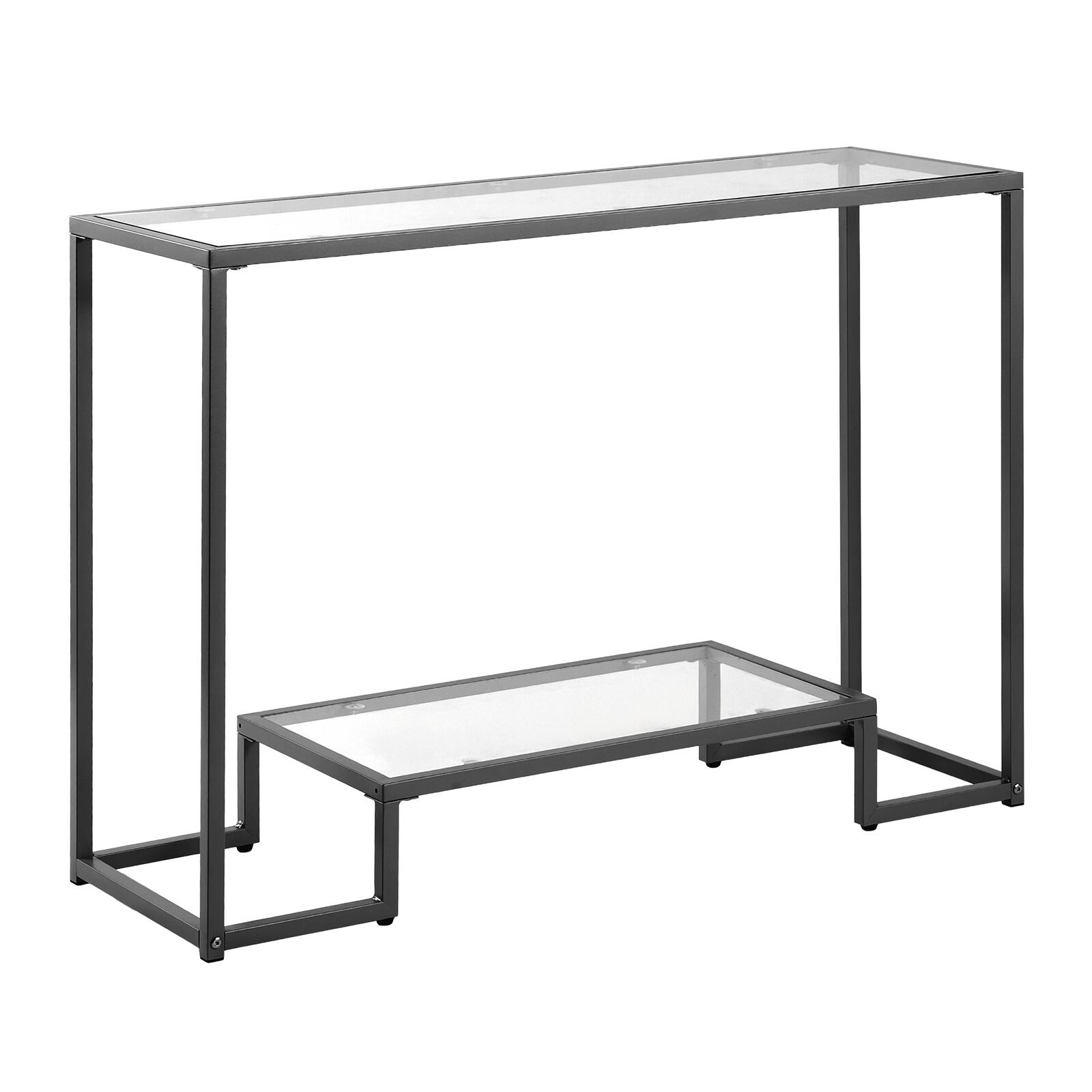 Alt View 5. VEVOR - 2-Tier Glass Console Table, Modern Rectangle Sofa Side Table with Tempered Glass Top and Iron Legs - Black.