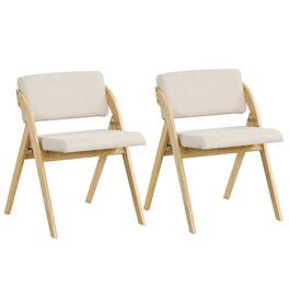 Gymax - Set of 2 Dining Chairs Folding Kitchen Chair w/ Rubber Wood Legs Padded Seat Natural & Beige - Natural, Beige