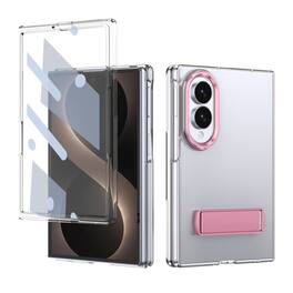 Dteck - for Samsung Galaxy Z Fold8 Slim Clear Case with Built-in Screen Protector & Kickstand, Shockproof Hard PC Shell - Pink