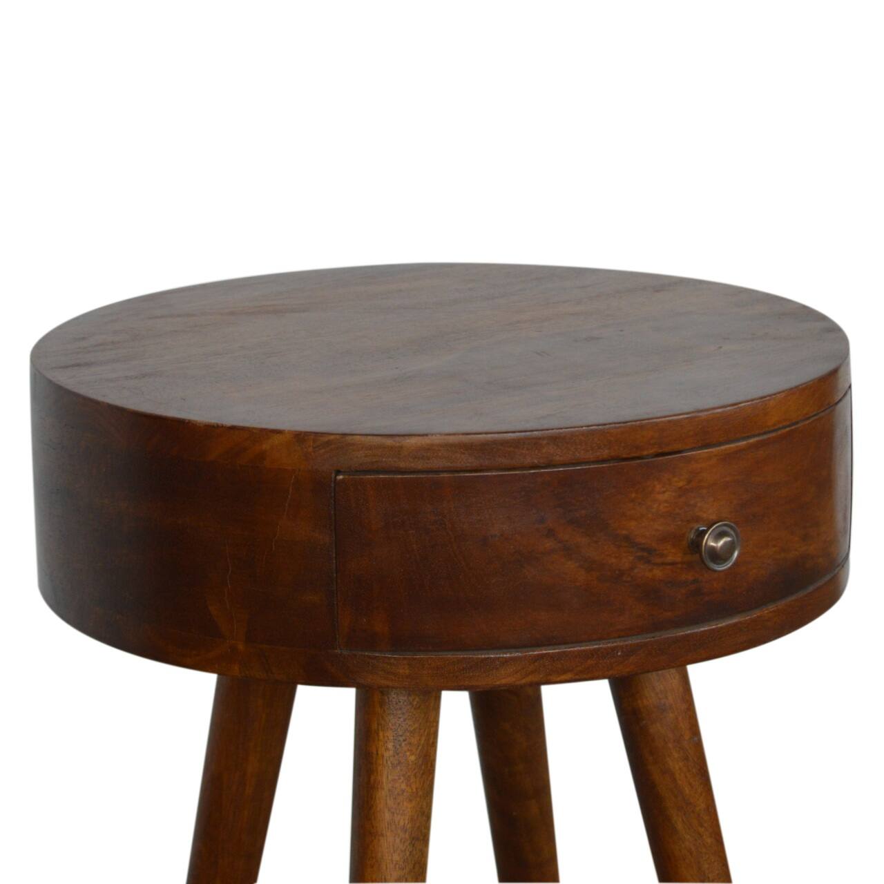 Back. Artisan Furniture - Artisan Furniture Solid Wood Nordic Chestnut Circular Nightstand, 1 Drawer, Nordic legs, Dark Brown - Chestnut.