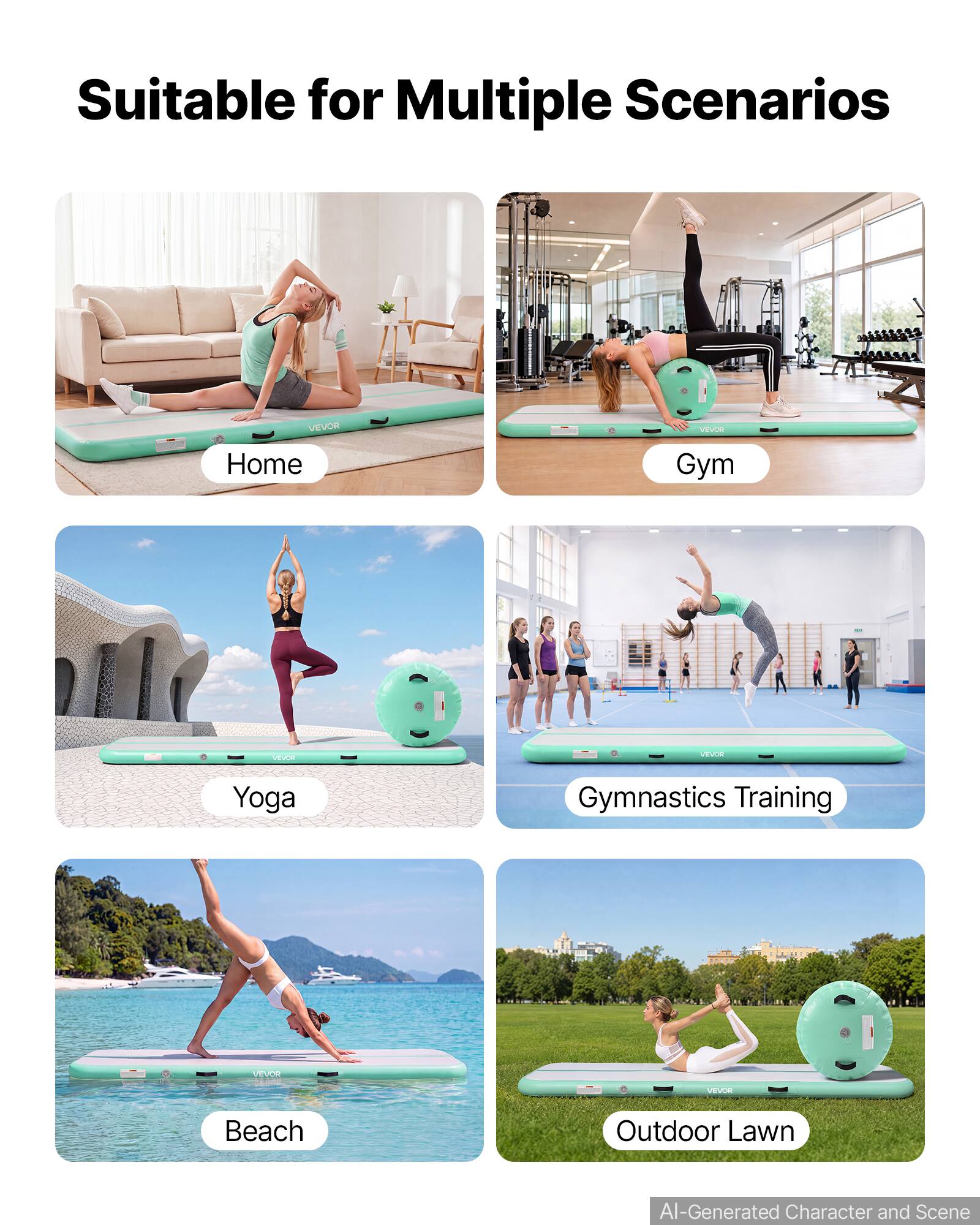 Suitable for Multiple Scenarios

- Home
- Gym
- Yoga
- Gymnastics Training
- Beach
- Outdoor Lawn

AI-Generated Character and Scene