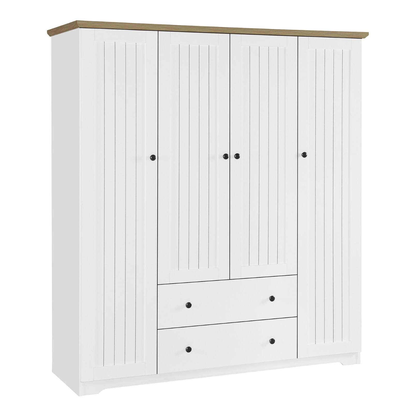 Back. Whisen - 4-Door Wardrobe Armoire Closet with 2 Drawers,Large Capacity Hanging and Storage Organizer - White.