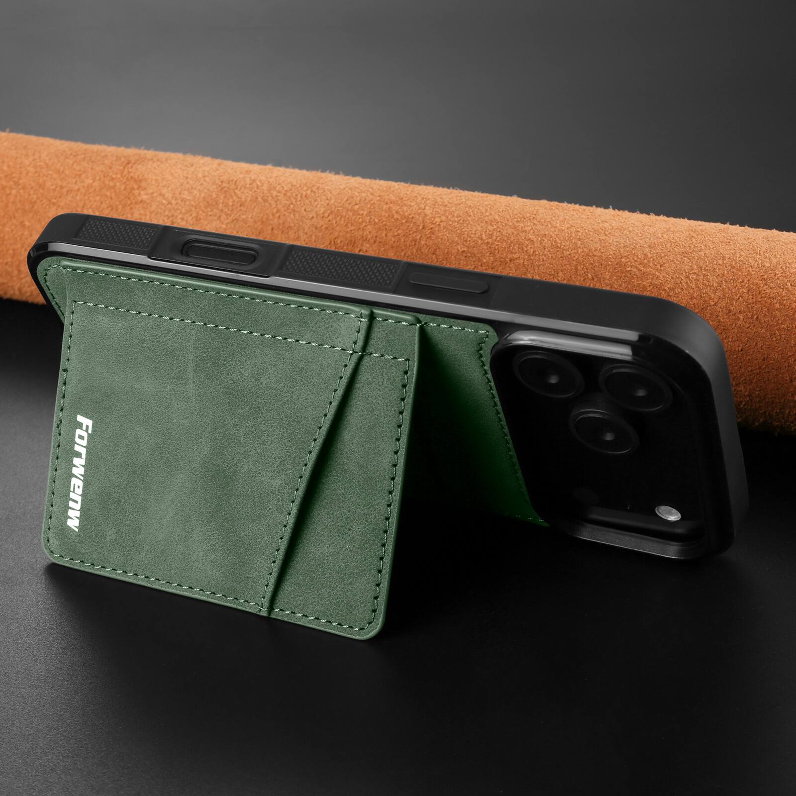 Back. Dteck - Dteck RFID Blocking Back Wallet Case for iPhone 17 Pro Max, Shockproof PU Leather Kickstand Rugged Cover - Green.
