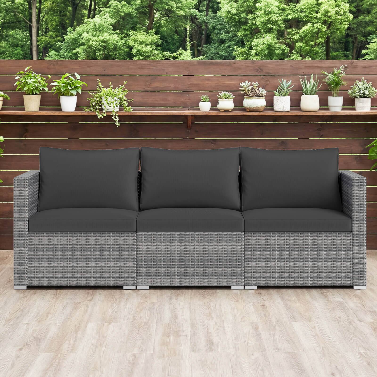 Alt View 1. Costway - Costway 3PCS Patio Sectional Sofa Set, PE Rattan Modular Couch Furniture Set with Cushions - Black + Mix Gray.