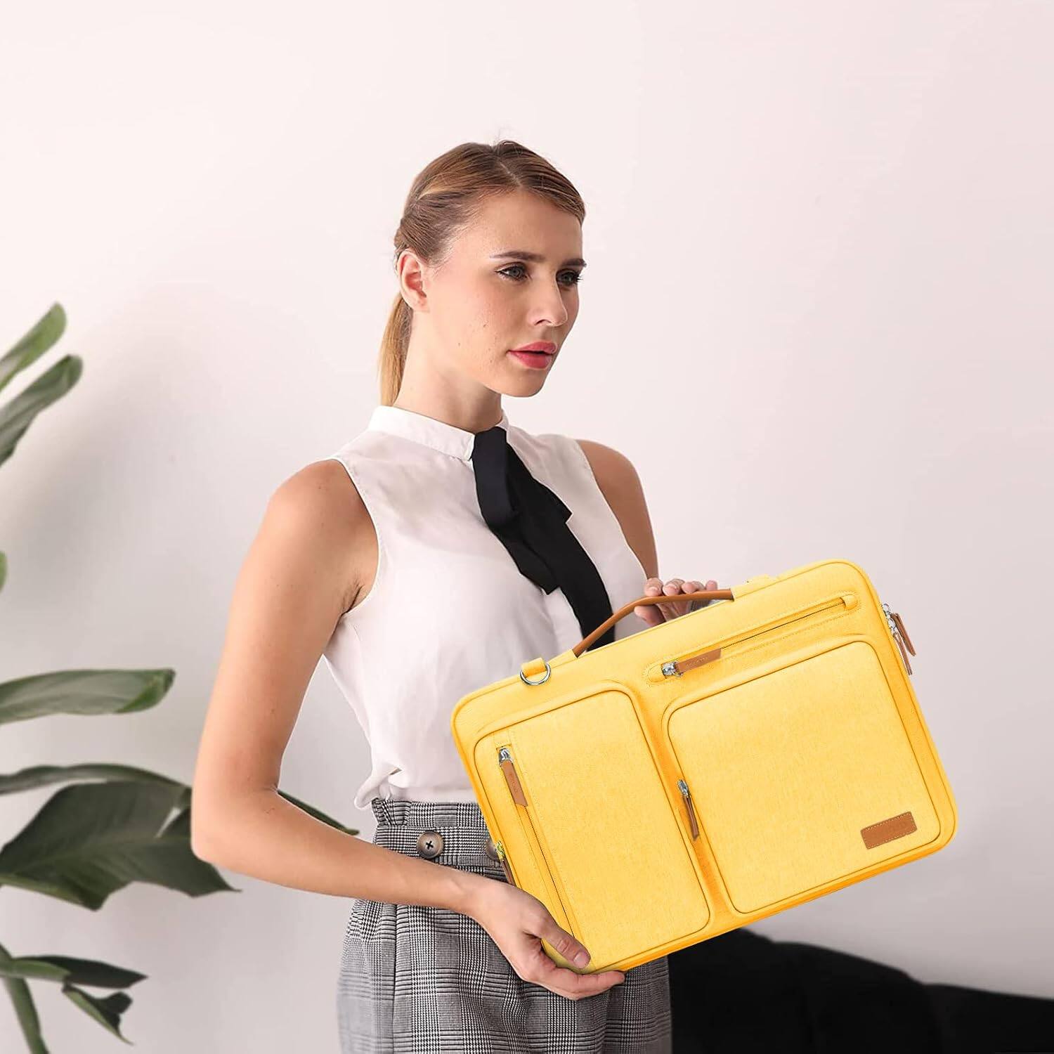 Angle. mosiso - 360 Protective Laptop Shoulder Bag 17-17.3 inch for MacBook, HP, Dell, Lenovo, Asus Notebook Messenger Bag - Yellow.
