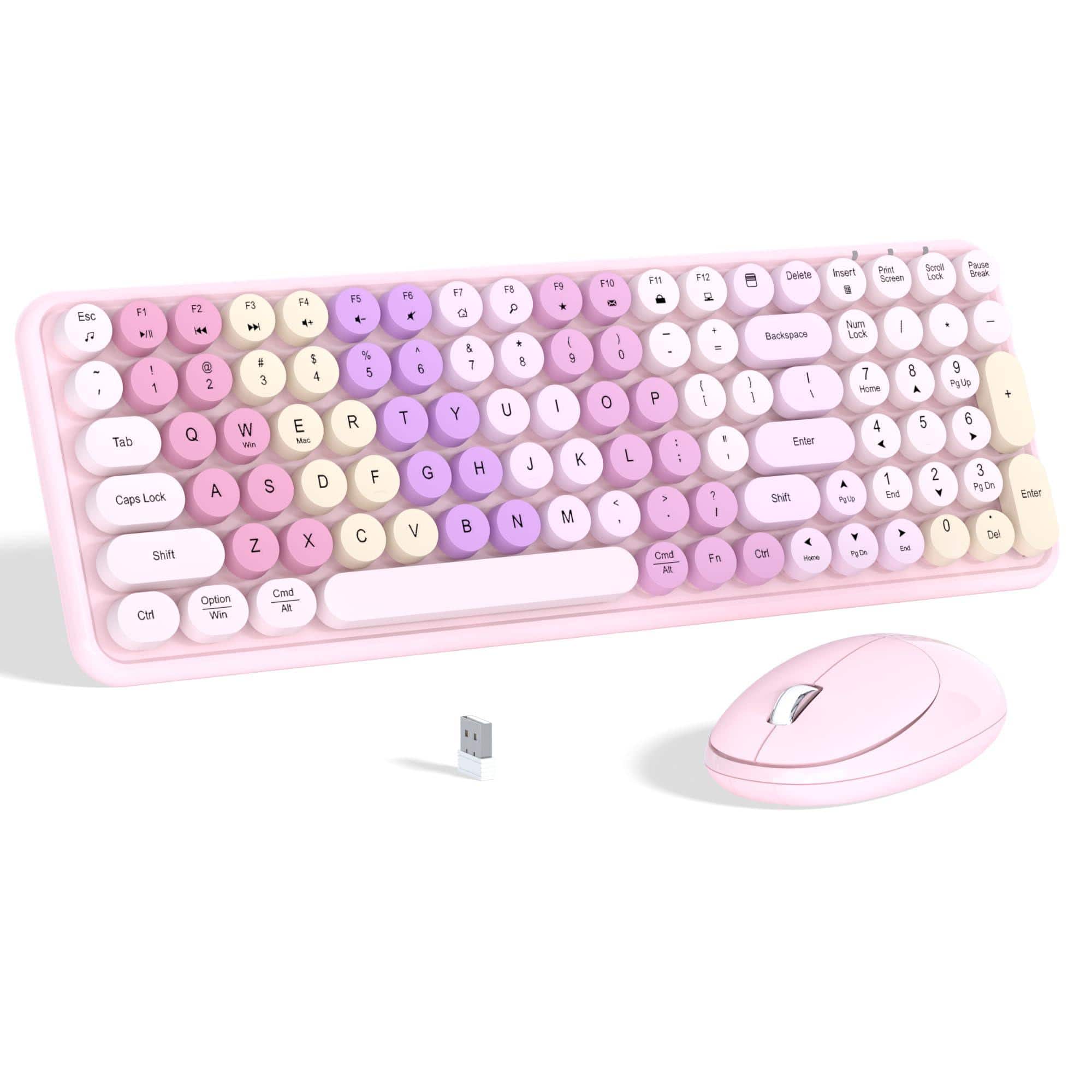 Cozy Serene - Colorful Wireless Mouse Combo Gradient Rainbow Colors 100 Keys And hz Optical Connection For Windows Laptop Pc Desktop - Pink Colorful