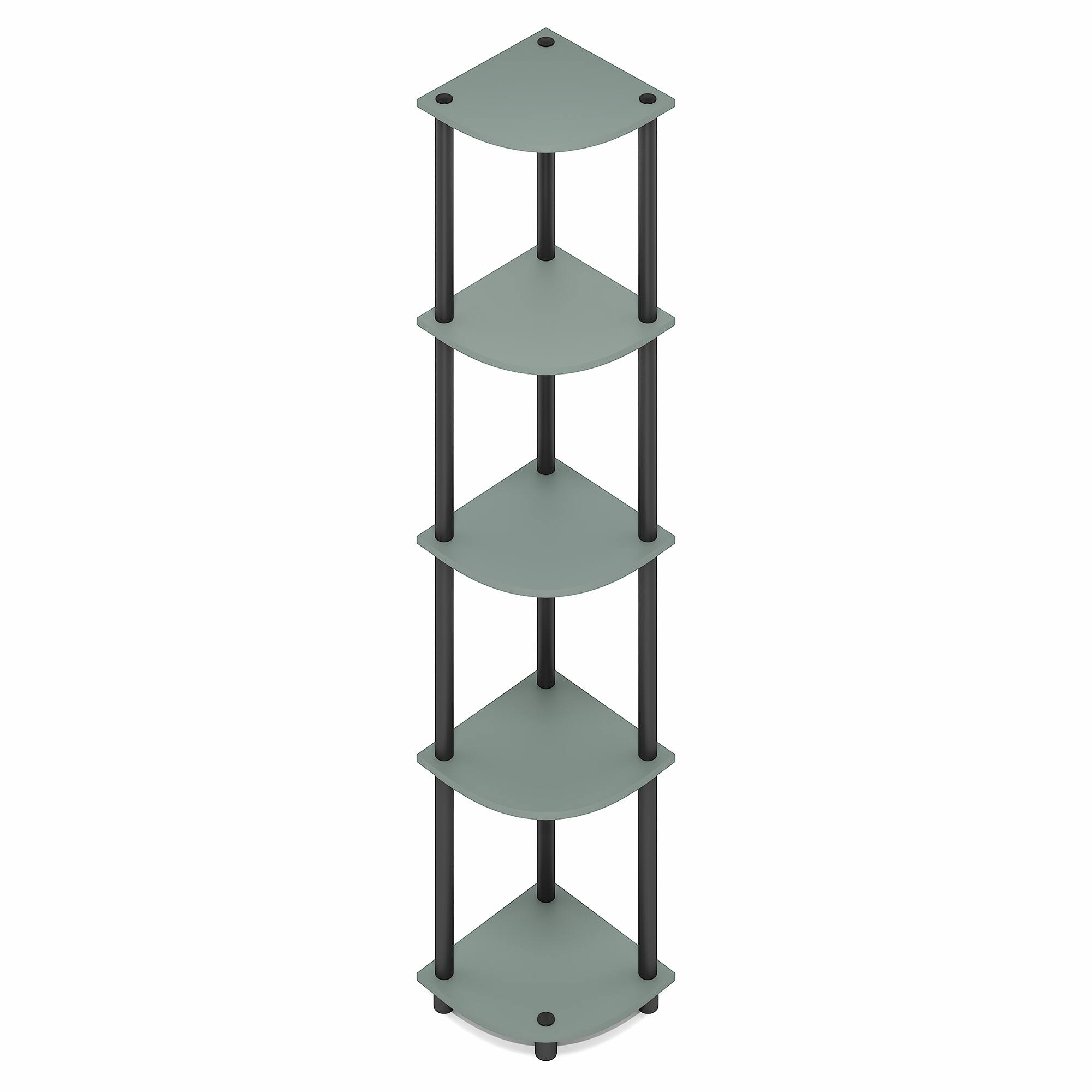 Alt View 3. Furinno - TURN-N-TUBE Corner Shelf, 5-Tier Corner Bookshelf, Open Storage Shelves, for Living Room, Home Office, Garage, Bedroom - Sage Green/Black.