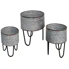 Manhattan Lane - Galvanized Sheet Planter Tubs, Iron Powder Coated Hairpin Legs, Set of 3 - Gray/Black