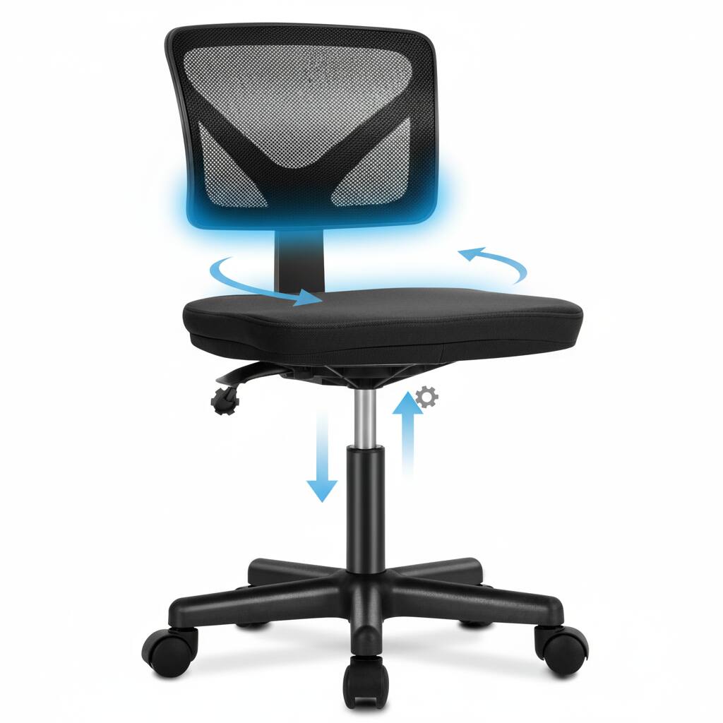 Alt View 6. AOITUN - Armless Office Chair, Mesh Swivel Task Chair, Adjustable Ergonomic Computer Desk Chair for Small Spaces, Bedroom & Study - Black.