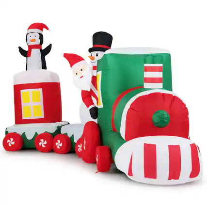 Front. Gymax - Gymax 11.5 Ft Outdoor Christmas Inflatable Train Blow up Xmas Train Decoration w/ Santa Multicolor - Multi-Color.