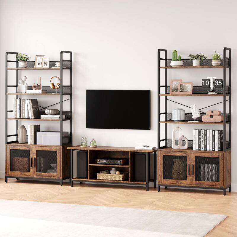 Alt View 1. GARVEE - 4-Tier Industrial Bookshelf w/ Mesh Doors,70.87" Rustic Bookcase Display Rack Cabinet for Bedroom,Home Office - Retro Brown.