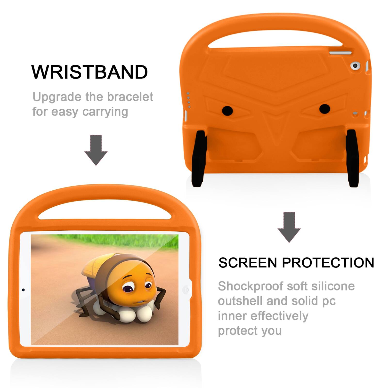 WRISTBAND  
Upgrade the bracelet for easy carrying

SCREEN PROTECTION  
Shockproof soft silicone outshell and solid pc inner effectively protect you