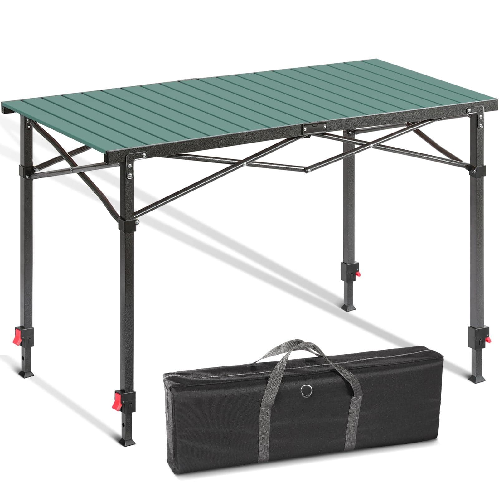 JETRANSPORT - Portable Outdoor Adjustable Height Camping Table Large For 2-6 Person Foldable Roll-up Aluminum Camp With Car - Green