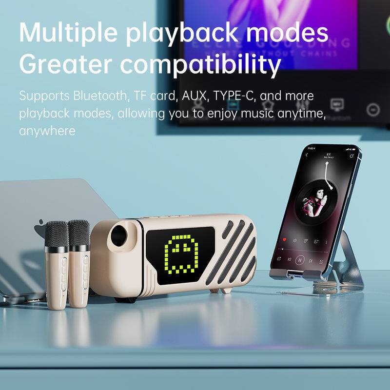 Multiple playback modes  
Greater compatibility  

Supports Bluetooth, TF card, AUX, TYPE-C, and more playback modes, allowing you to enjoy music anytime, anywhere