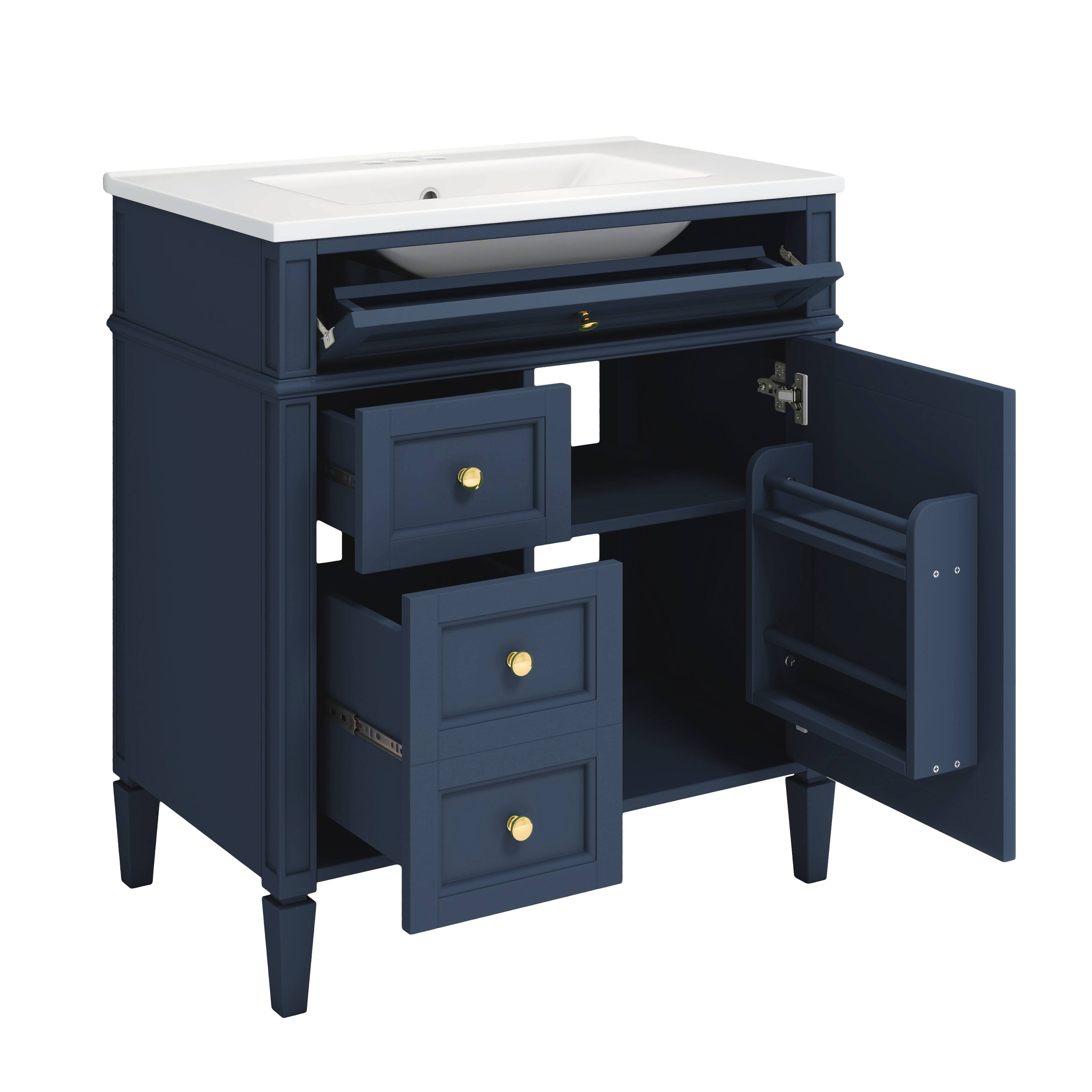 Alt View 7. Tiramisubest - 30" Bathroom Vanity with Top Sink, Modern Bathroom Storage Cabinet with 2 Drawers and a Tip-out Drawer - Blue.