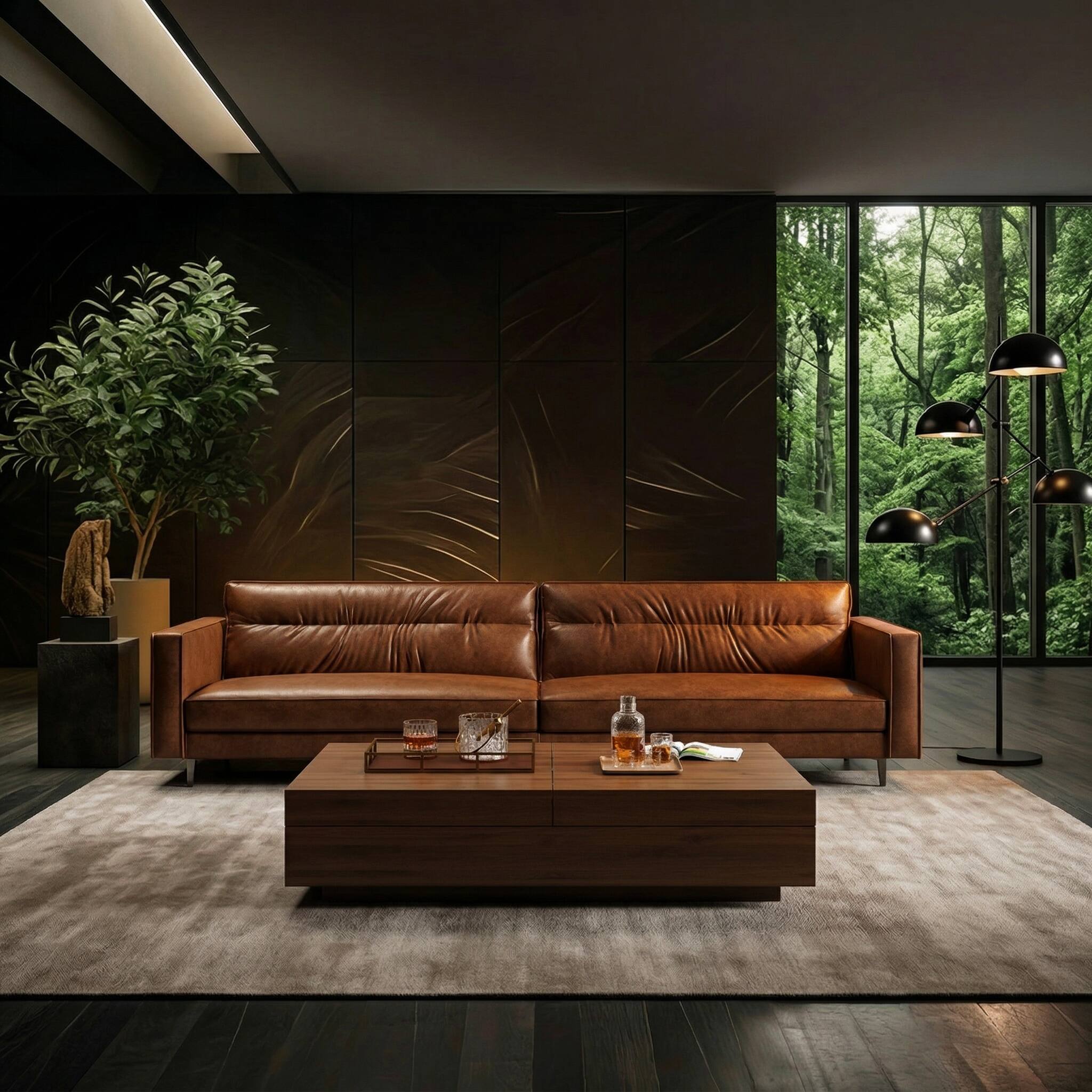 Alt View 9. luck idea - 86.61" Mid-Century Modern Oil-Wax Leather Sectional Sofa, Couch,Solid Wood Frame, High-Density Foam Cushions, Metal Legs - Brown.