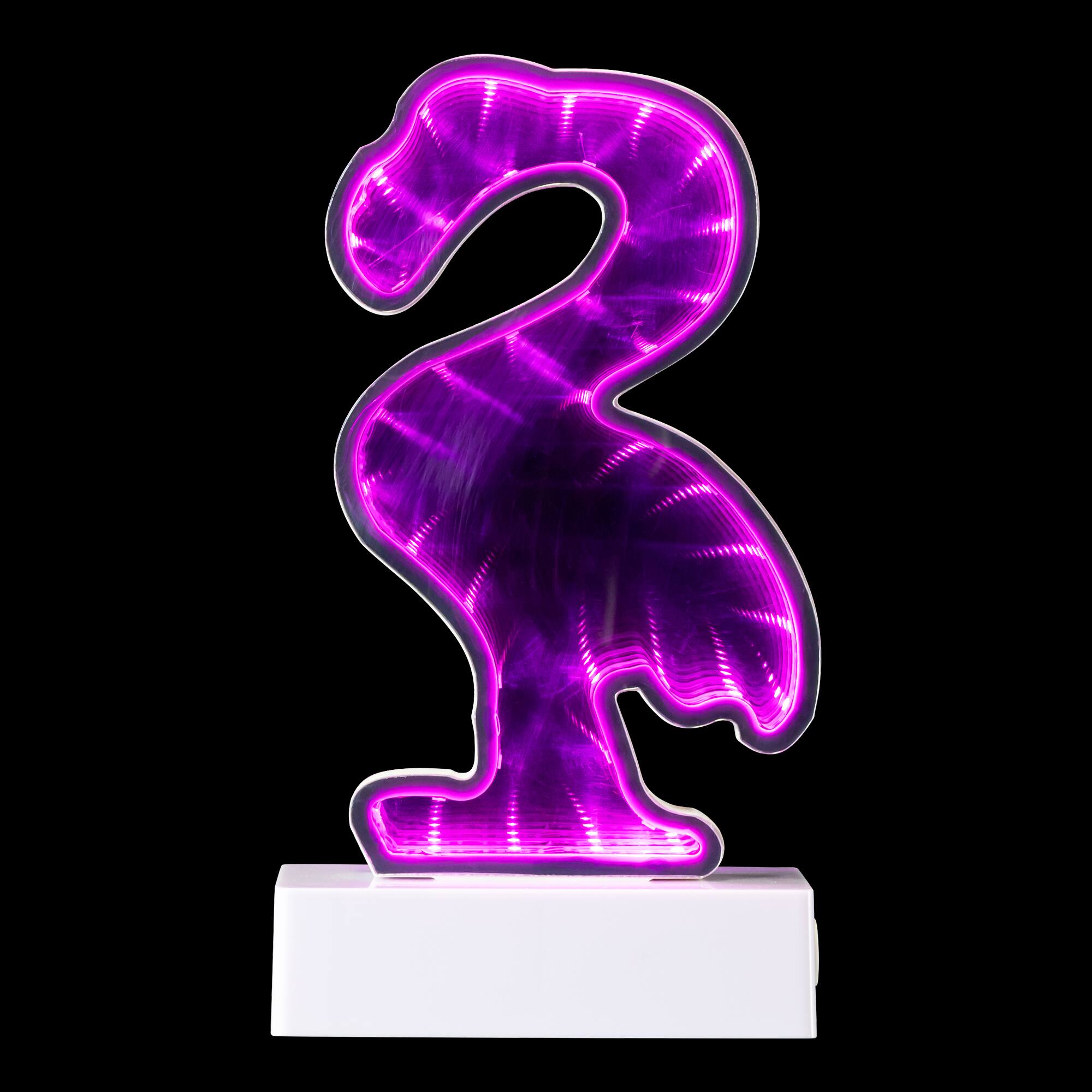 Alt View 3. Northlight - LED Lighted 3D Flamingo Infinity Mirror - 8" - Pink.