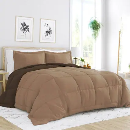 Front. Hivvago - Full/Queen 3-Piece Microfiber Reversible Comforter Set in Taupe Brown - Taupe, Brown.