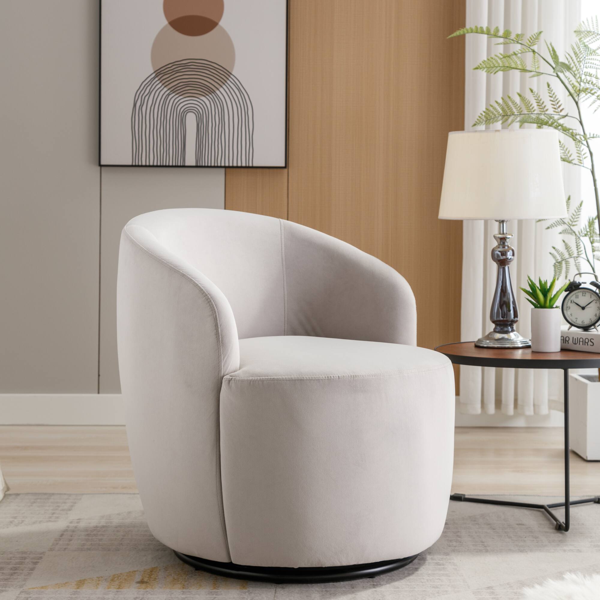 Alt View 2. GOODSILO - Contemporary Velvet Swivel Accent Armchair with Ergonomic Design and 360-Degree Rotation - Gray.